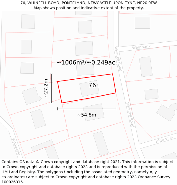 76, WHINFELL ROAD, PONTELAND, NEWCASTLE UPON TYNE, NE20 9EW: Plot and title map