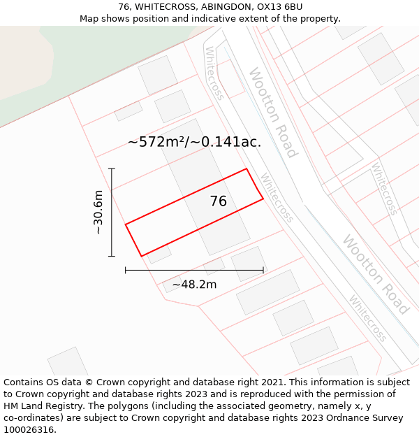 76, WHITECROSS, ABINGDON, OX13 6BU: Plot and title map