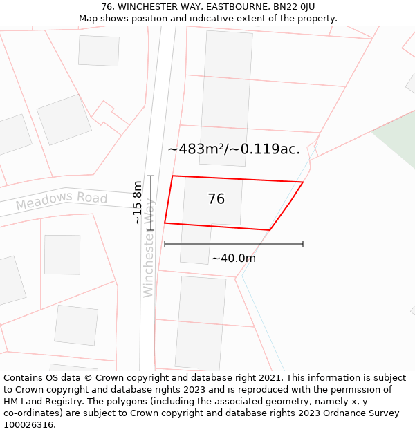 76, WINCHESTER WAY, EASTBOURNE, BN22 0JU: Plot and title map