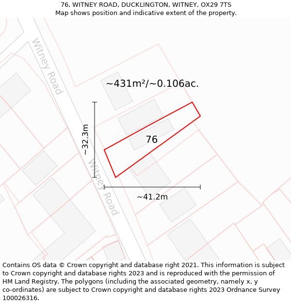 76, WITNEY ROAD, DUCKLINGTON, WITNEY, OX29 7TS: Plot and title map