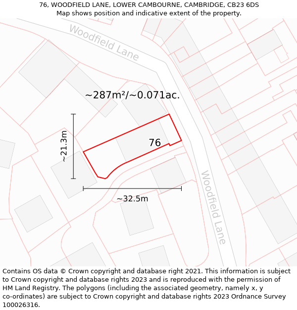 76, WOODFIELD LANE, LOWER CAMBOURNE, CAMBRIDGE, CB23 6DS: Plot and title map