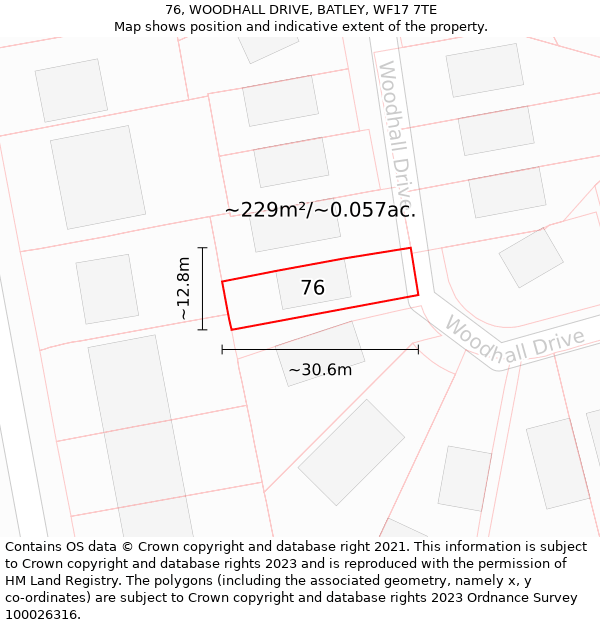 76, WOODHALL DRIVE, BATLEY, WF17 7TE: Plot and title map