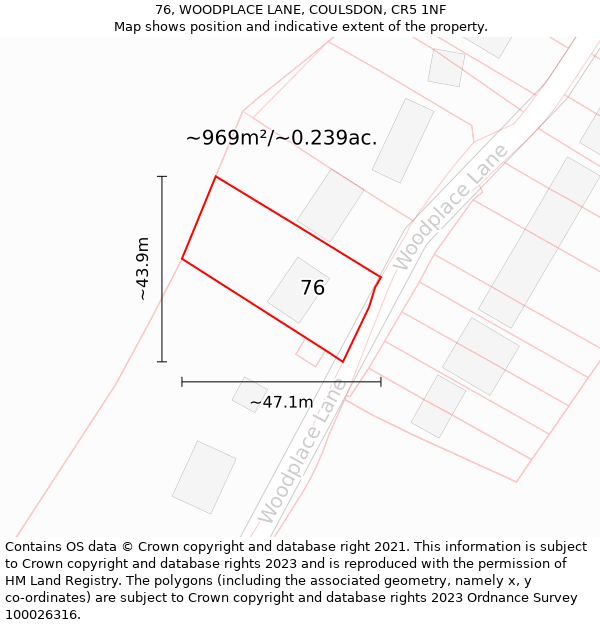 76, WOODPLACE LANE, COULSDON, CR5 1NF: Plot and title map