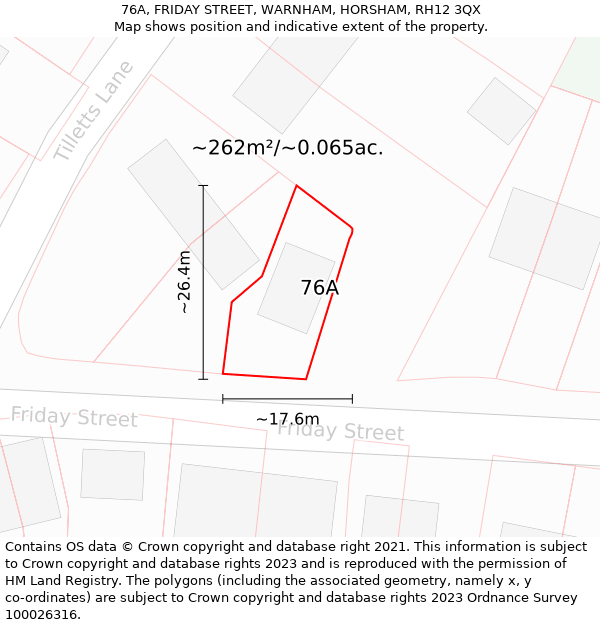 76A, FRIDAY STREET, WARNHAM, HORSHAM, RH12 3QX: Plot and title map