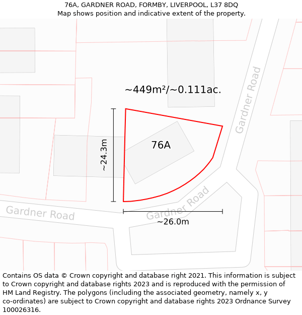 76A, GARDNER ROAD, FORMBY, LIVERPOOL, L37 8DQ: Plot and title map