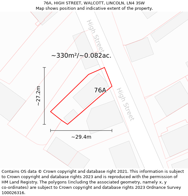 76A, HIGH STREET, WALCOTT, LINCOLN, LN4 3SW: Plot and title map