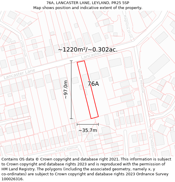 76A, LANCASTER LANE, LEYLAND, PR25 5SP: Plot and title map