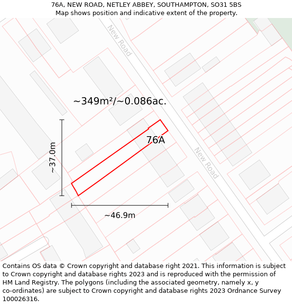 76A, NEW ROAD, NETLEY ABBEY, SOUTHAMPTON, SO31 5BS: Plot and title map