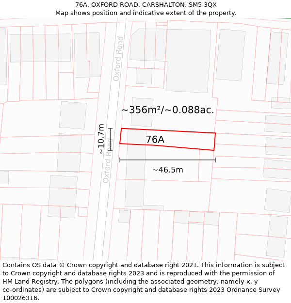 76A, OXFORD ROAD, CARSHALTON, SM5 3QX: Plot and title map