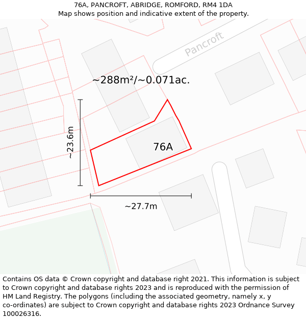 76A, PANCROFT, ABRIDGE, ROMFORD, RM4 1DA: Plot and title map