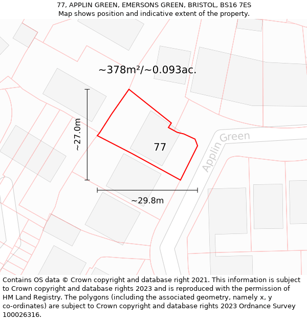 77, APPLIN GREEN, EMERSONS GREEN, BRISTOL, BS16 7ES: Plot and title map