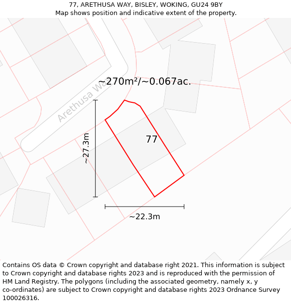 77, ARETHUSA WAY, BISLEY, WOKING, GU24 9BY: Plot and title map