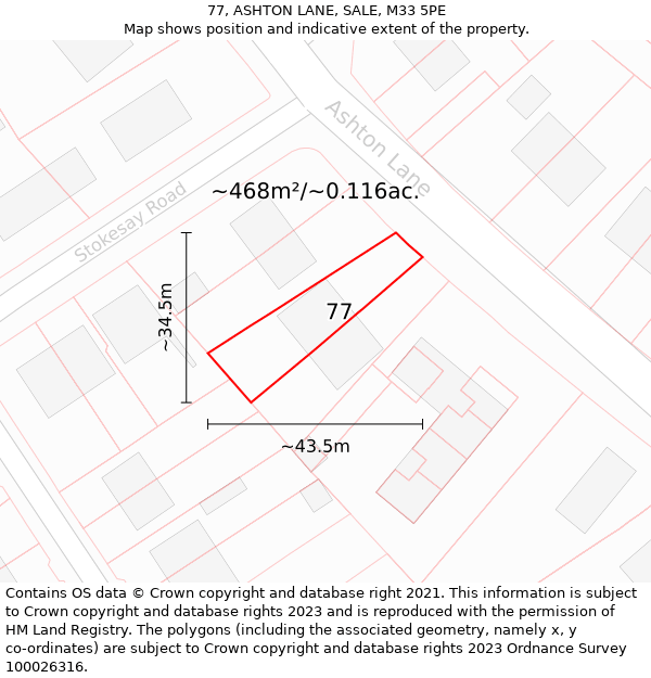 77, ASHTON LANE, SALE, M33 5PE: Plot and title map