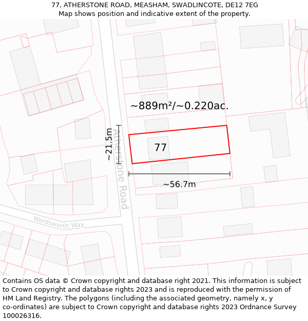 77, ATHERSTONE ROAD, MEASHAM, SWADLINCOTE, DE12 7EG: Plot and title map