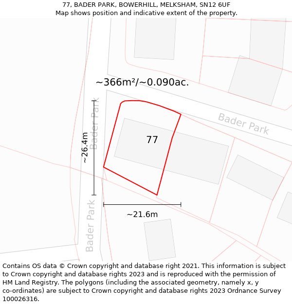 77, BADER PARK, BOWERHILL, MELKSHAM, SN12 6UF: Plot and title map