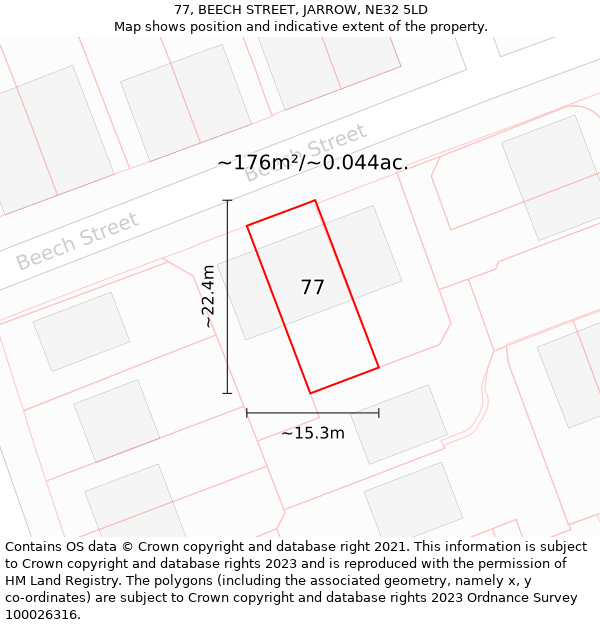 77, BEECH STREET, JARROW, NE32 5LD: Plot and title map