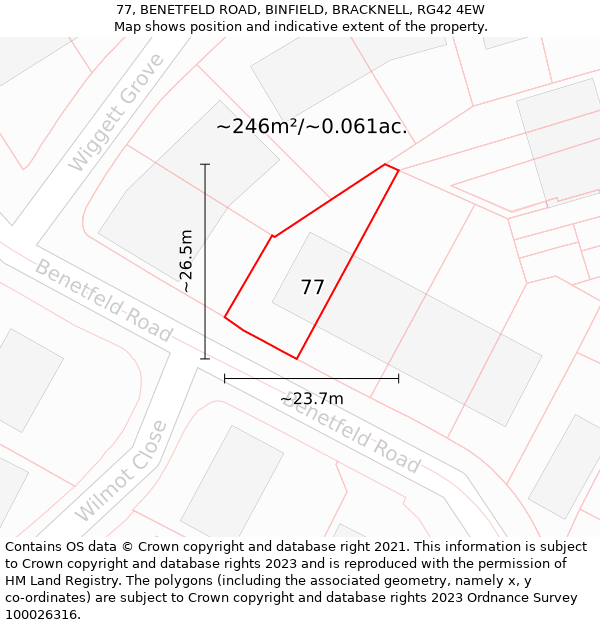 77, BENETFELD ROAD, BINFIELD, BRACKNELL, RG42 4EW: Plot and title map