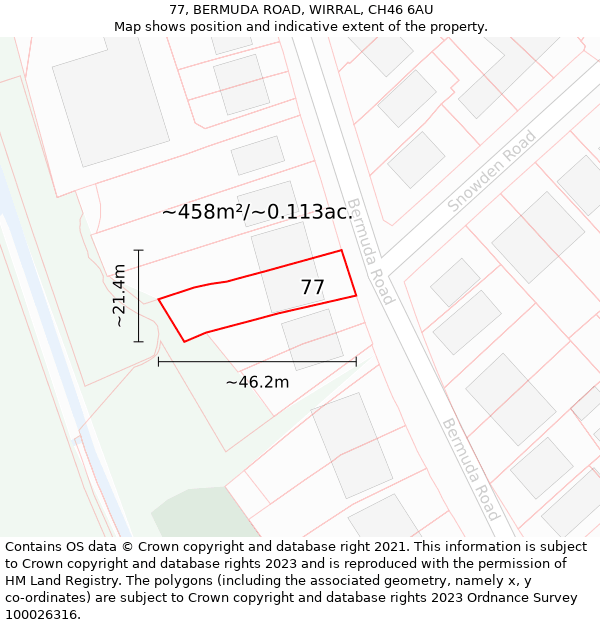 77, BERMUDA ROAD, WIRRAL, CH46 6AU: Plot and title map