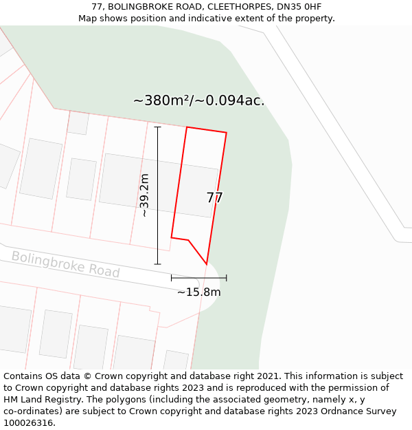 77, BOLINGBROKE ROAD, CLEETHORPES, DN35 0HF: Plot and title map