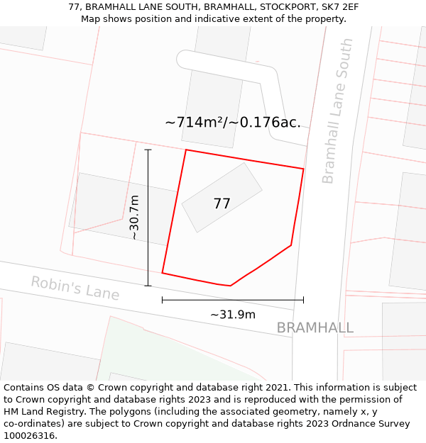 77, BRAMHALL LANE SOUTH, BRAMHALL, STOCKPORT, SK7 2EF: Plot and title map