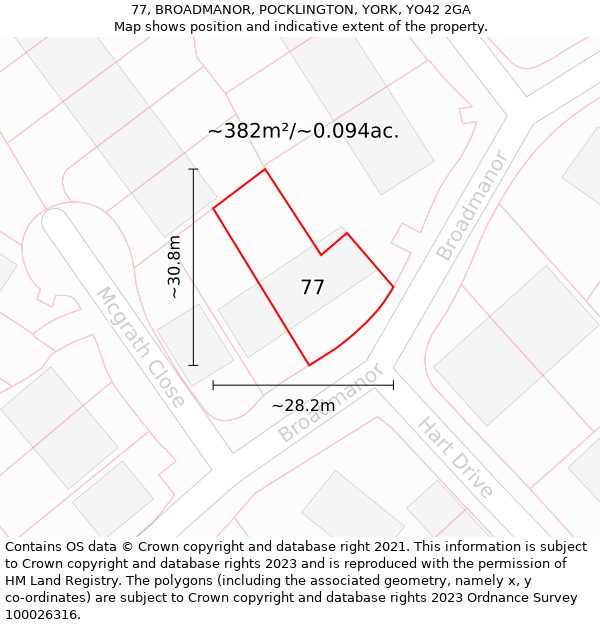 77, BROADMANOR, POCKLINGTON, YORK, YO42 2GA: Plot and title map