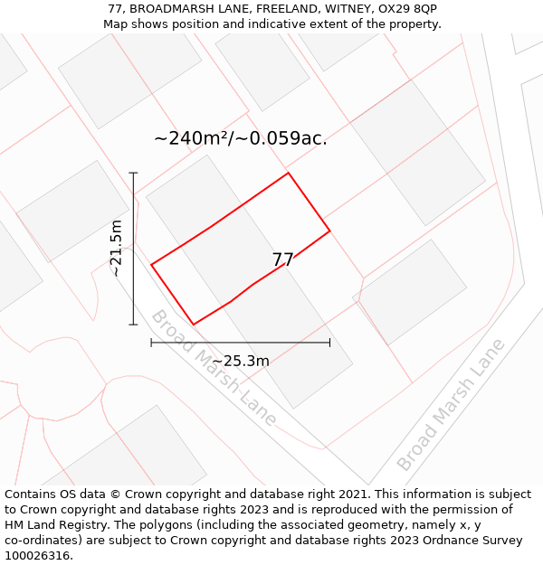 77, BROADMARSH LANE, FREELAND, WITNEY, OX29 8QP: Plot and title map