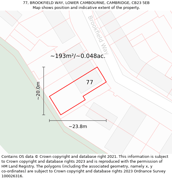 77, BROOKFIELD WAY, LOWER CAMBOURNE, CAMBRIDGE, CB23 5EB: Plot and title map