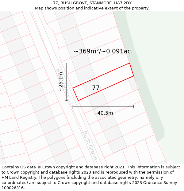 77, BUSH GROVE, STANMORE, HA7 2DY: Plot and title map