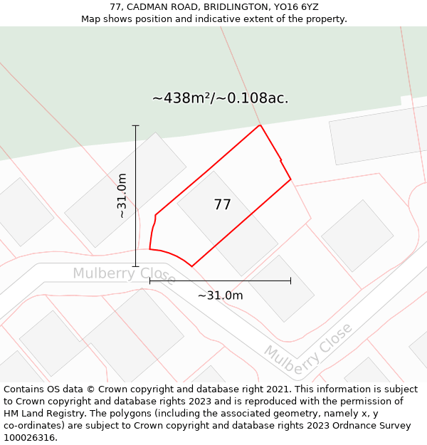 77, CADMAN ROAD, BRIDLINGTON, YO16 6YZ: Plot and title map