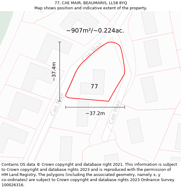 77, CAE MAIR, BEAUMARIS, LL58 8YQ: Plot and title map