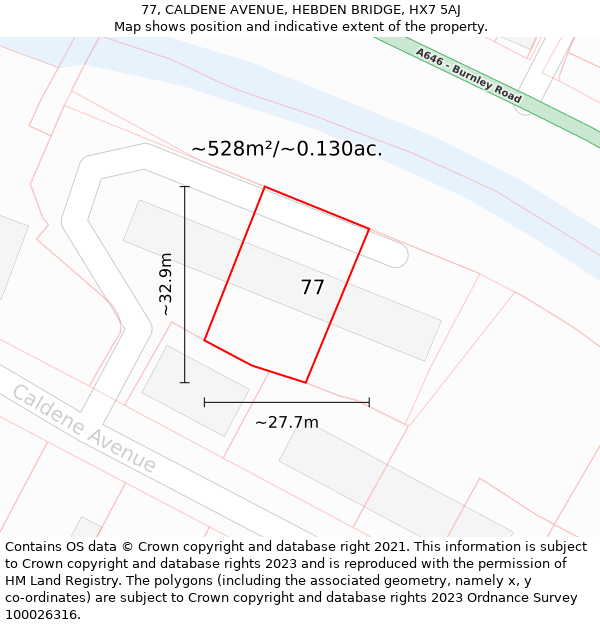 77, CALDENE AVENUE, HEBDEN BRIDGE, HX7 5AJ: Plot and title map