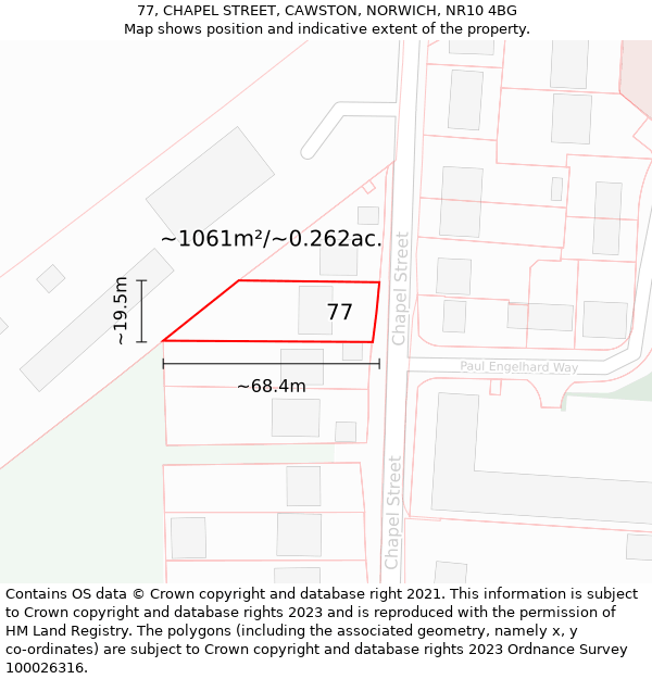 77, CHAPEL STREET, CAWSTON, NORWICH, NR10 4BG: Plot and title map