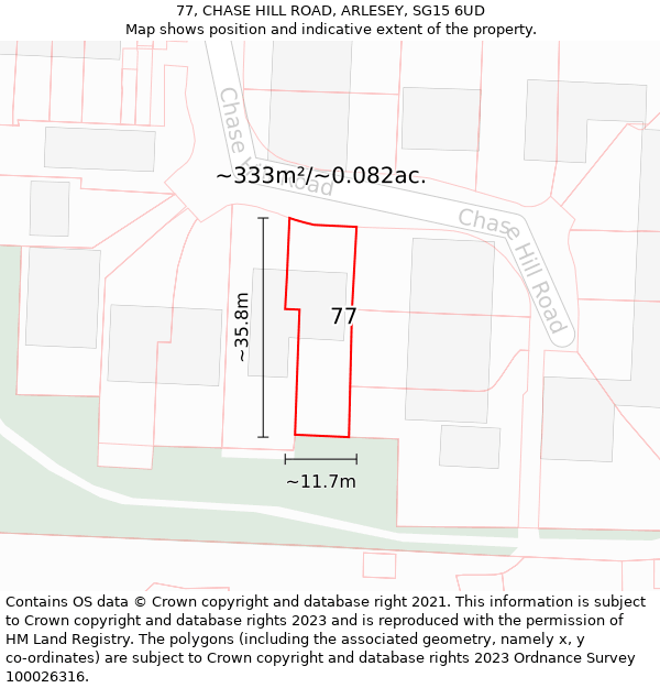 77, CHASE HILL ROAD, ARLESEY, SG15 6UD: Plot and title map