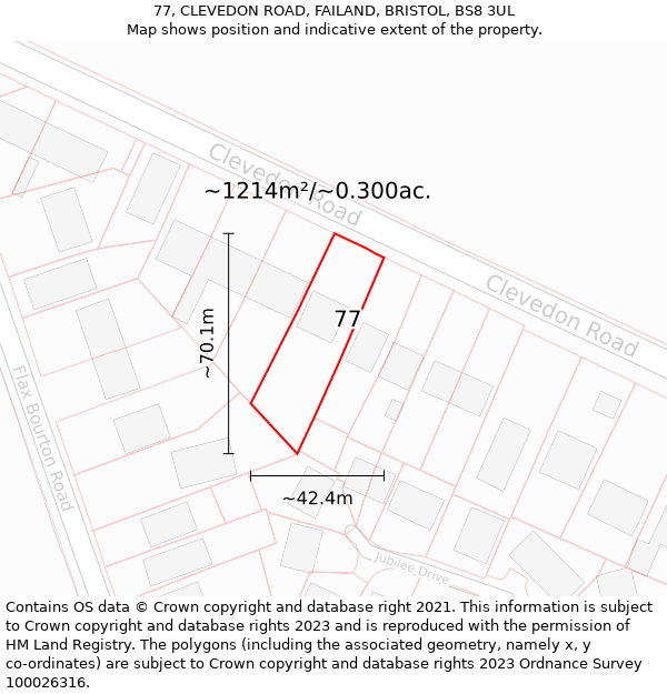 77, CLEVEDON ROAD, FAILAND, BRISTOL, BS8 3UL: Plot and title map