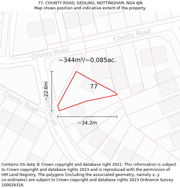 77, COUNTY ROAD, GEDLING, NOTTINGHAM, NG4 4JN: Plot and title map