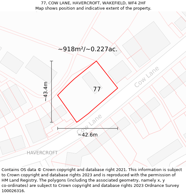 77, COW LANE, HAVERCROFT, WAKEFIELD, WF4 2HF: Plot and title map