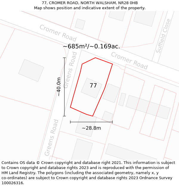 77, CROMER ROAD, NORTH WALSHAM, NR28 0HB: Plot and title map