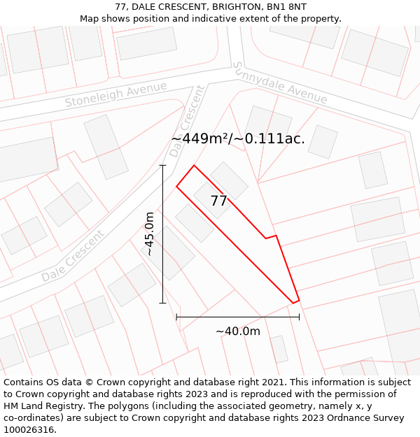 77, DALE CRESCENT, BRIGHTON, BN1 8NT: Plot and title map