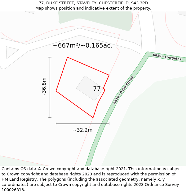 77, DUKE STREET, STAVELEY, CHESTERFIELD, S43 3PD: Plot and title map