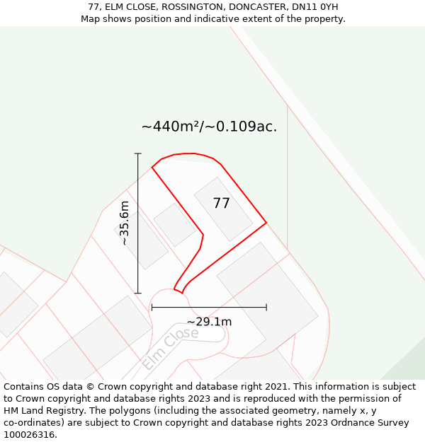 77, ELM CLOSE, ROSSINGTON, DONCASTER, DN11 0YH: Plot and title map