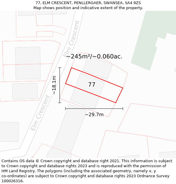 77, ELM CRESCENT, PENLLERGAER, SWANSEA, SA4 9ZS: Plot and title map