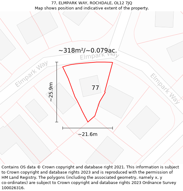 77, ELMPARK WAY, ROCHDALE, OL12 7JQ: Plot and title map