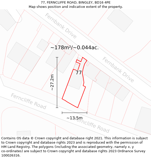 77, FERNCLIFFE ROAD, BINGLEY, BD16 4PE: Plot and title map