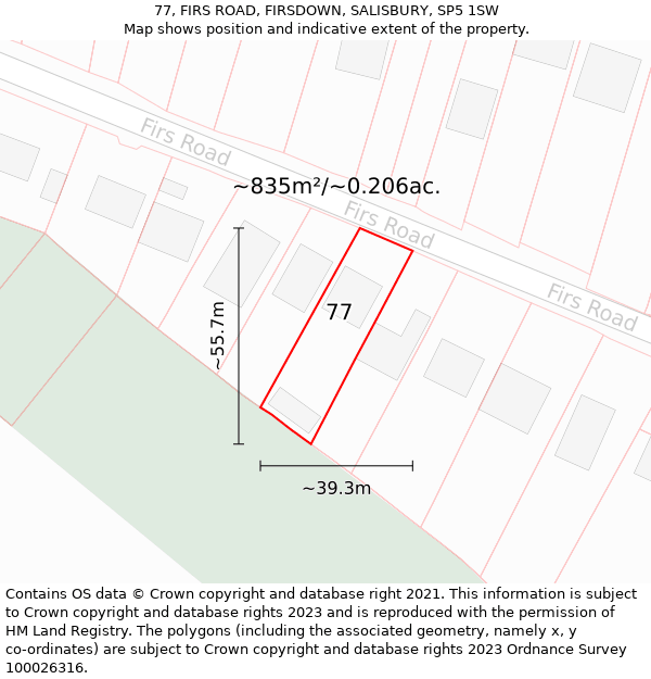 77, FIRS ROAD, FIRSDOWN, SALISBURY, SP5 1SW: Plot and title map