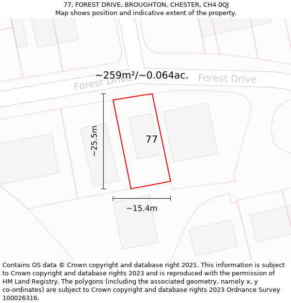 77, FOREST DRIVE, BROUGHTON, CHESTER, CH4 0QJ: Plot and title map