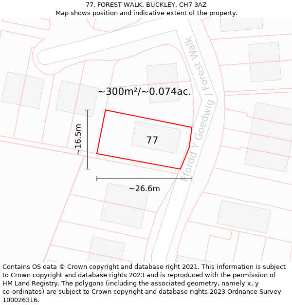 77, FOREST WALK, BUCKLEY, CH7 3AZ: Plot and title map