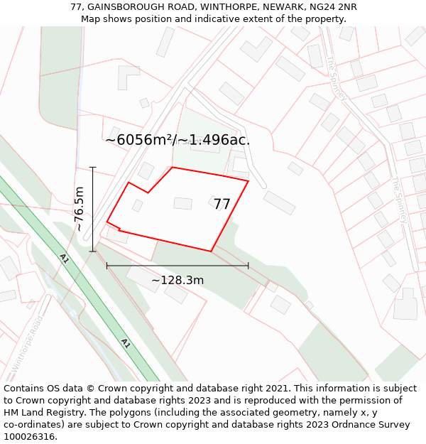 77, GAINSBOROUGH ROAD, WINTHORPE, NEWARK, NG24 2NR: Plot and title map