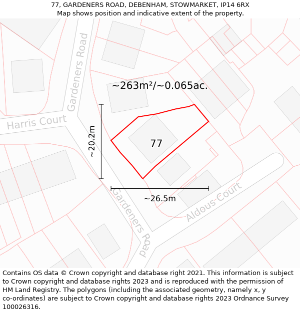 77, GARDENERS ROAD, DEBENHAM, STOWMARKET, IP14 6RX: Plot and title map