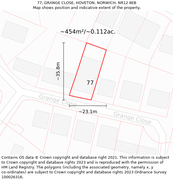 77, GRANGE CLOSE, HOVETON, NORWICH, NR12 8EB: Plot and title map