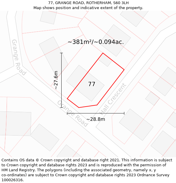 77, GRANGE ROAD, ROTHERHAM, S60 3LH: Plot and title map